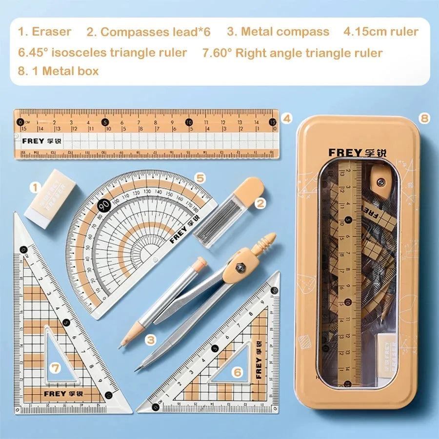 7-Pieces Plastic Geometry Drafting Kit for Students/Artists Lightweight PVC Drawing Tools with Ruler Protractor Office Supplies