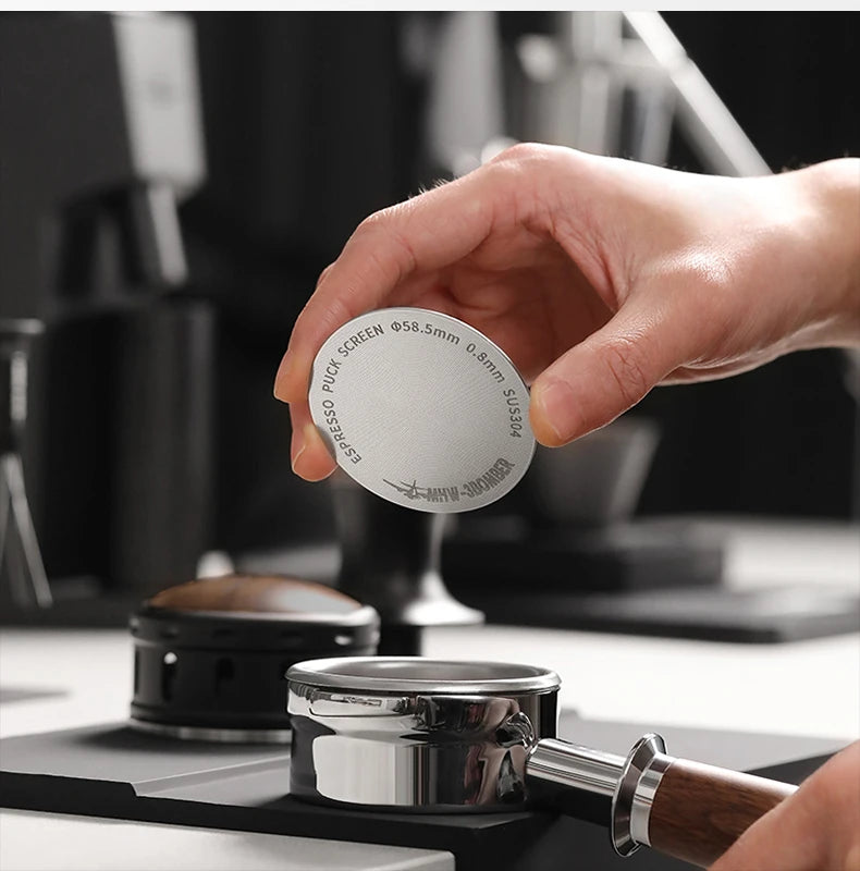 MHW-3BOMBER Titanium Coating Espresso Puck Screen 51/53/58.5mm Reusable Metal Filter 0.8mm Thickness Lower Shower Screen