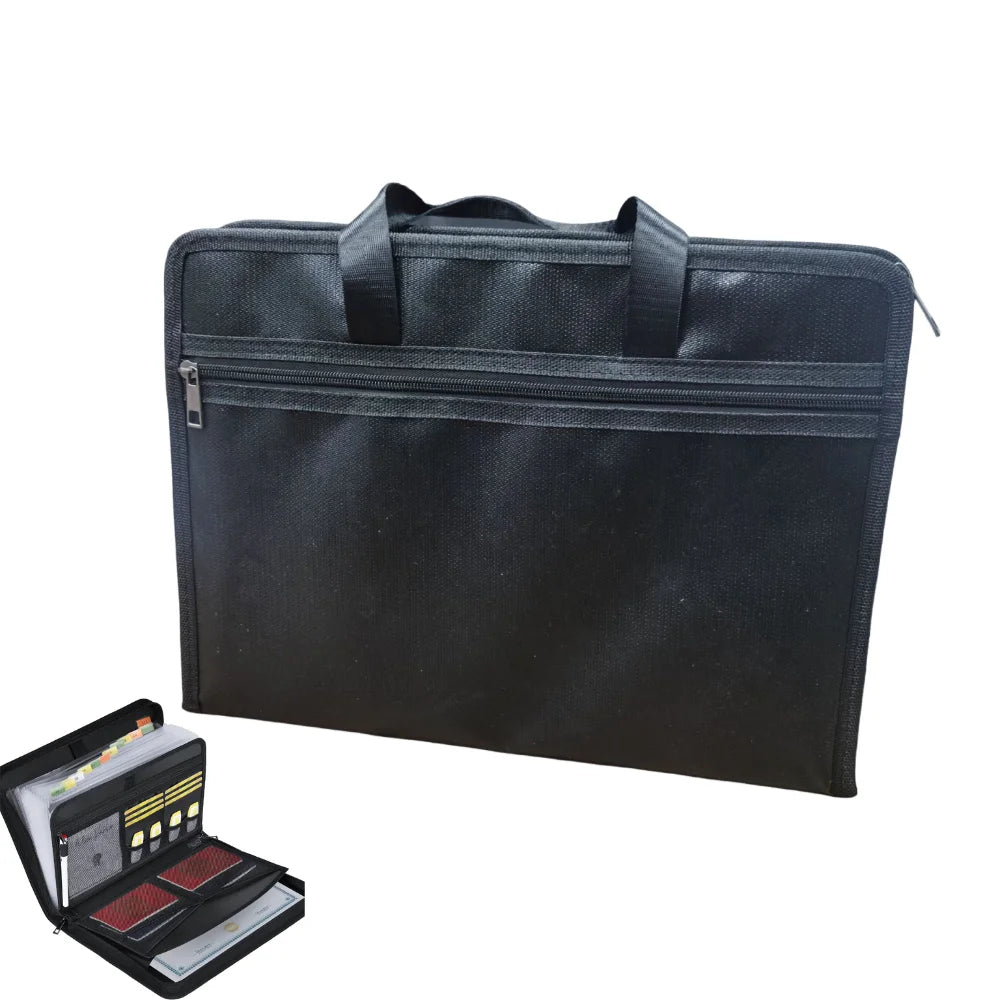 Fireproof Expanding File Folder Zipper Closure Waterproof Accordion File Organizer Space Saving Multi Pockets A4 Files Briefcase