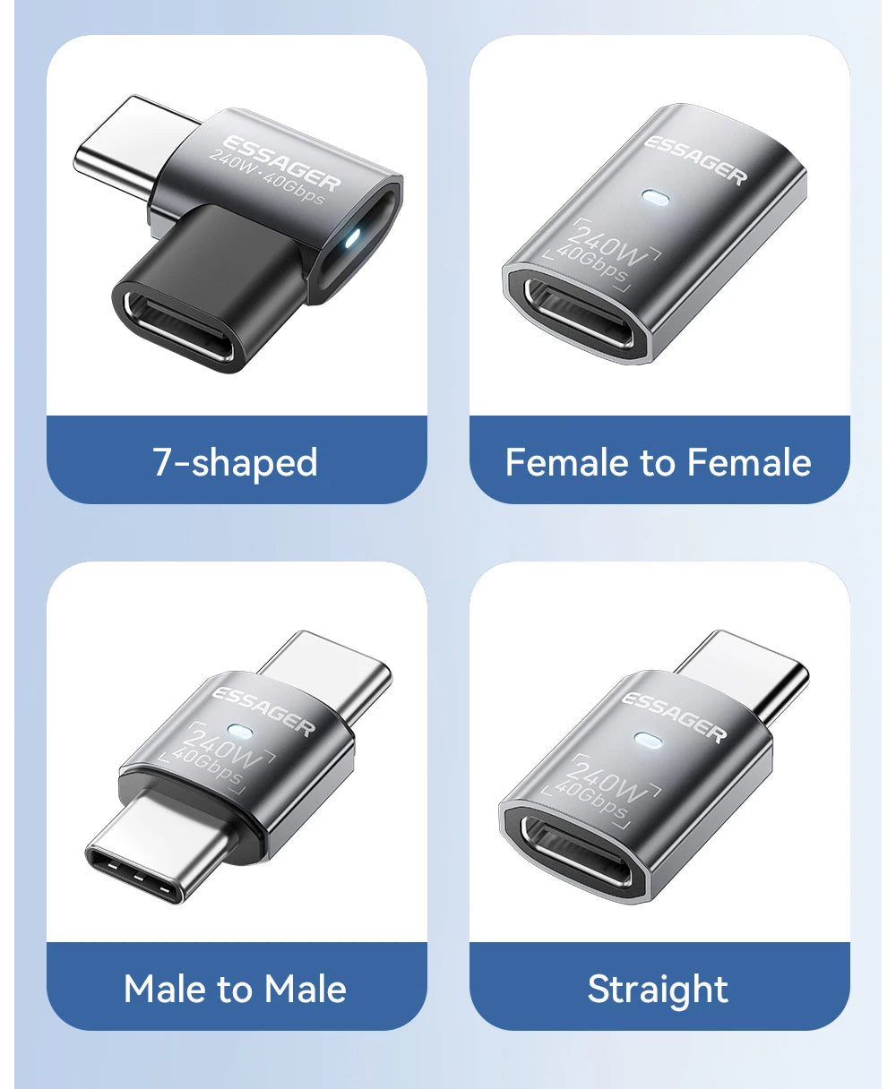 Essager USB4.0 40Gbps OTG Converter 240W Power Delivery Right Angle USB C Data Transfer Adapter For Phone Macbook Tablet 8K60Hz