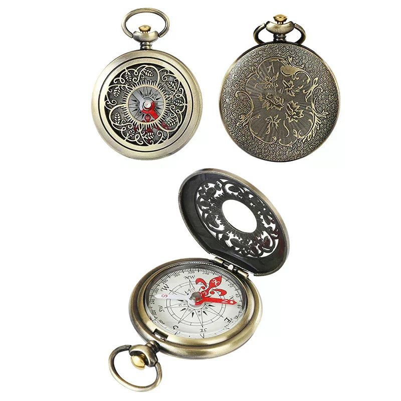 Vintage Bronze Compass Pocket Watch Design Outdoor Hiking Navigation Mountaineering Camping Hiking Portable Flip Compasses