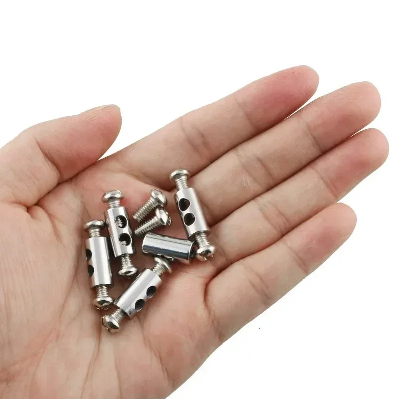 100/10pcs Steel Wire Rope Clamps Double Hole Suspension Cable Clamp Cross Screw Adjustment Telescopic Lock Fastener Copper Clips