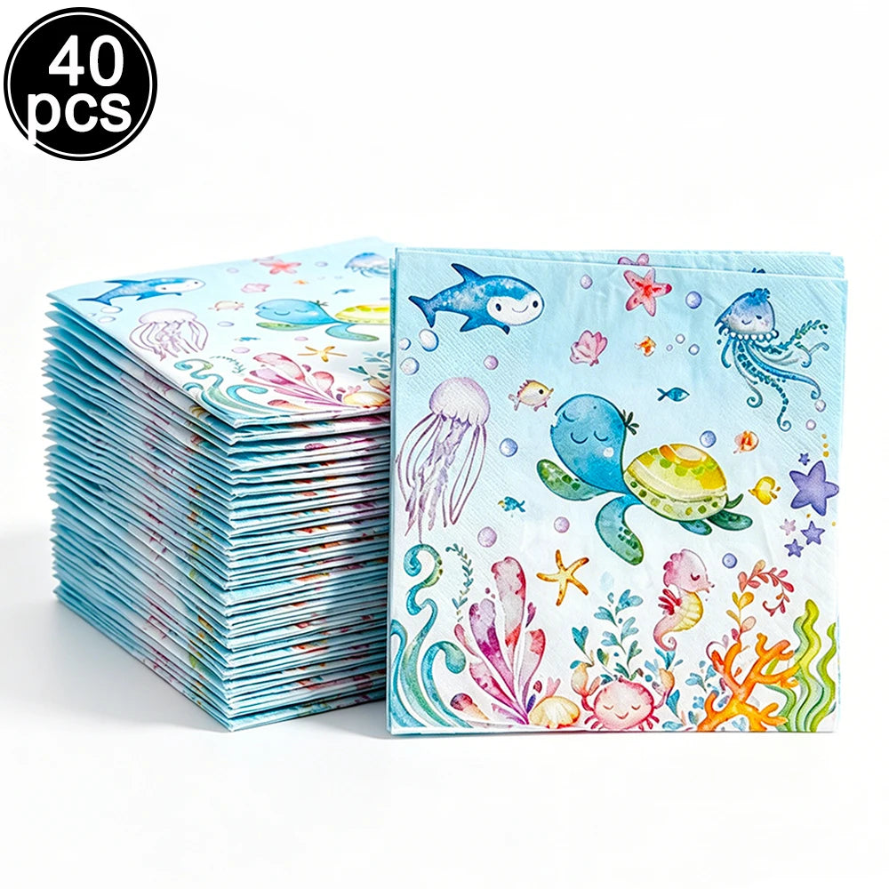 Sea Animal Theme Disposable Tableware Under The Sea Baby Shower Party Plates Napkins Cups Ocean Animals Birthday Party Supplies