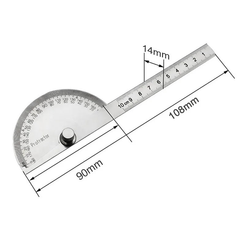 High Precision Stainless Steel Protractor Angle Gauge 180 Degrees 0-10CM Adjustable Semicircle Protractor Angle Measuring Tool
