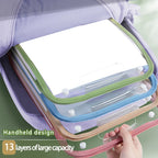 1PC A4 Size Portable Vertical Organizer Bag - 13-Pocket Accordion Folders Plastic Expanding File for Student Test Paper