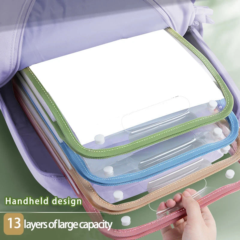 1PC A4 Size Portable Vertical Organizer Bag - 13-Pocket Accordion Folders Plastic Expanding File for Student Test Paper