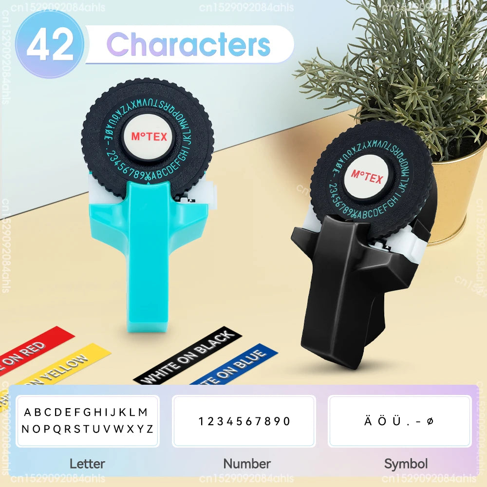 Portable Mini Printer Motex E101 Manual Typewriter Handheld Adhesive Labeller with Plastic 3D Label DIY Label Sticker