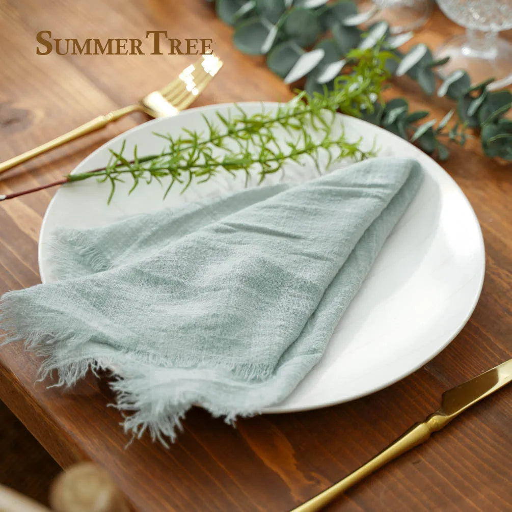 12pcs Retro Napkins 42x42cm Rustic Table Decoration Cotton Gauze Hanky Tea Towel Dining Place Mats Wedding Party Supply