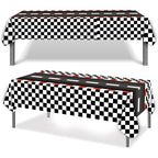 Race Car Theme Tablecloths Black White Checkered Rectangular Plastic Table Cover Racing Car Birthday Party Decorations Supplies