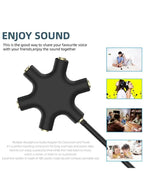 5-Jack Female Connector Adapter 3.5mm Multi Headphone Audio Splitter with 3.5mm Stereo Cable 20cm Digital Audio Video Cables