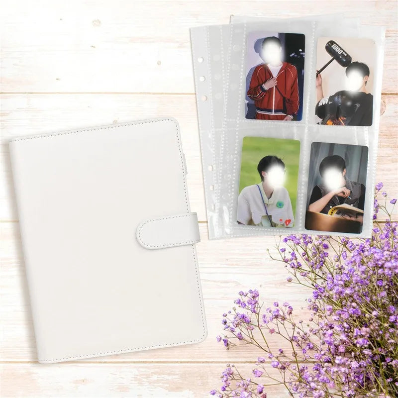 A5 Notebook Photocard Binder 25pcs Page(4 Grids)  PU Leather Loose Leaf Organizer Photo Binder Book Kpop Photo Albums Idol Cards
