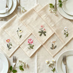 Varieties Flower,  Garden Embroidered Linen Look Floral Napkins, Placemats, Table Napkin, Hotel, Airbnb, Gift Restaurant