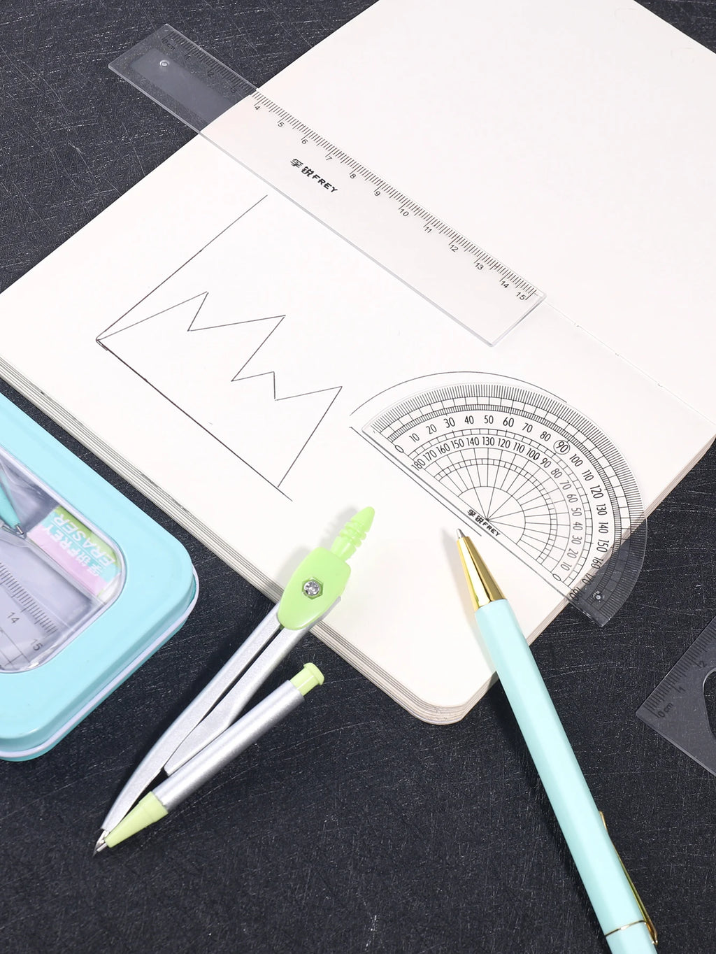 7-piece Compass And Ruler Set Student Ruler Set Cute Rriangle Ruler Set Exam Specific Ruler Box Set Ruler Set School Starts