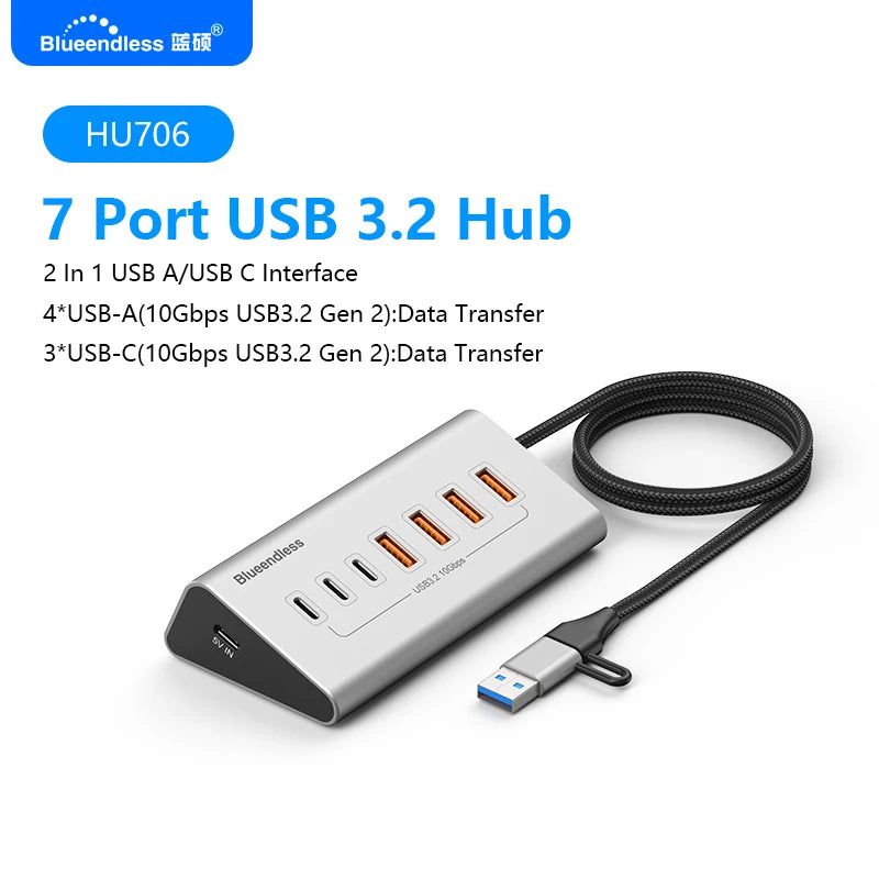 Blueendless Aluminium 10Gbps USB3.2 Gen2 4/10port HUB Docking Station USB-C USB-A Type C Splitter Adapter for PC Laptop macbook
