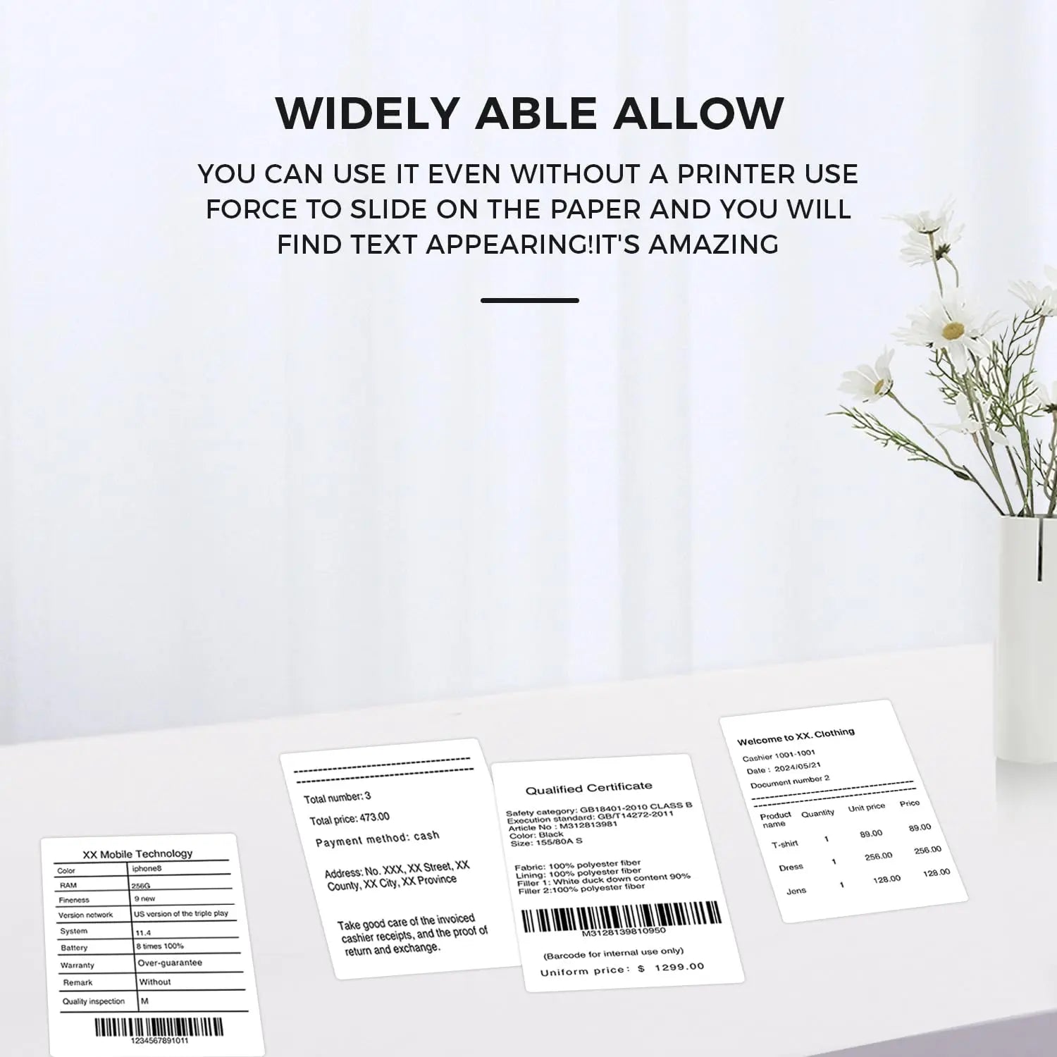 50x80mm Thermal Adhesive Labels, Direct Thermal Sticker Paper Compatible with M110/M220, for Shipping, Supermarket Price Tags