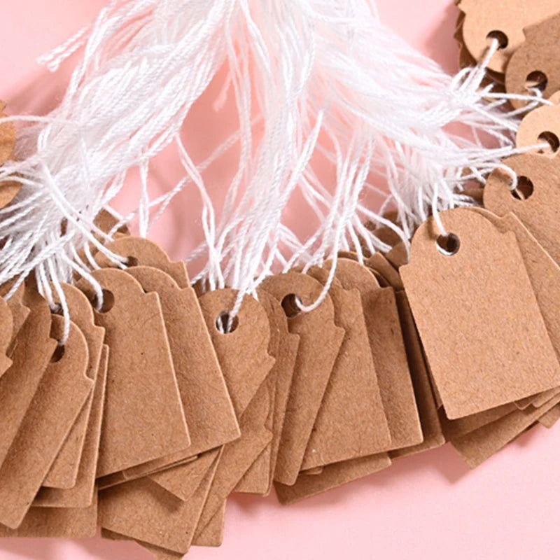 100pcs Kraft Paper Price Tags 35*22mm Necklace Bracelelt Earring Jewelry Display Label Cards Small Bussiness Wholesale Supplier