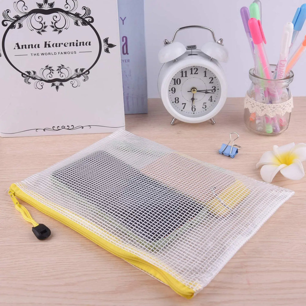 Mesh Zipper Storage Bag Document Bag Waterproof File Pouch Folders School Office Supplies Cosmetic Makeup Bags A3/A4/A5/A6