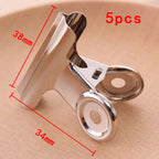 5PCS/Set Metal Paper Clip 20 29 38 51 62 73mm Foldback Metal Binder Clips Silver Grip Clamps Document Office School Stationery
