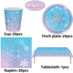 Christmas Snowflake Party Supplies Tableware Set Cups Plates Napkins Tablecloth Blue Purple Snowflake Birthday Decoration Props