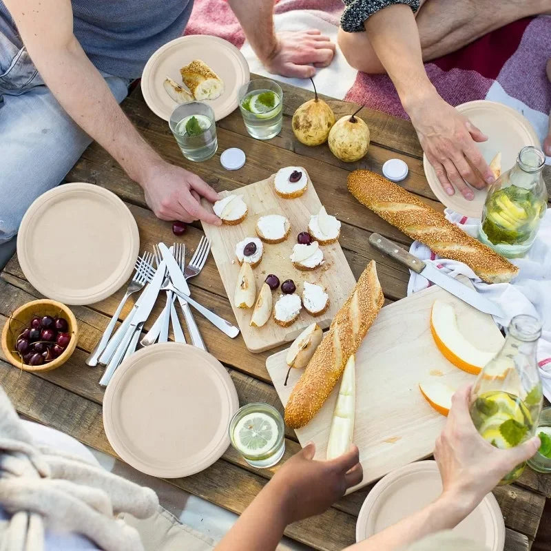 9inch Circular Paper Plate Disposable Biodegradable  Paper Plate Birthday Party Christmas Picnic Barbecue Salad Desserts