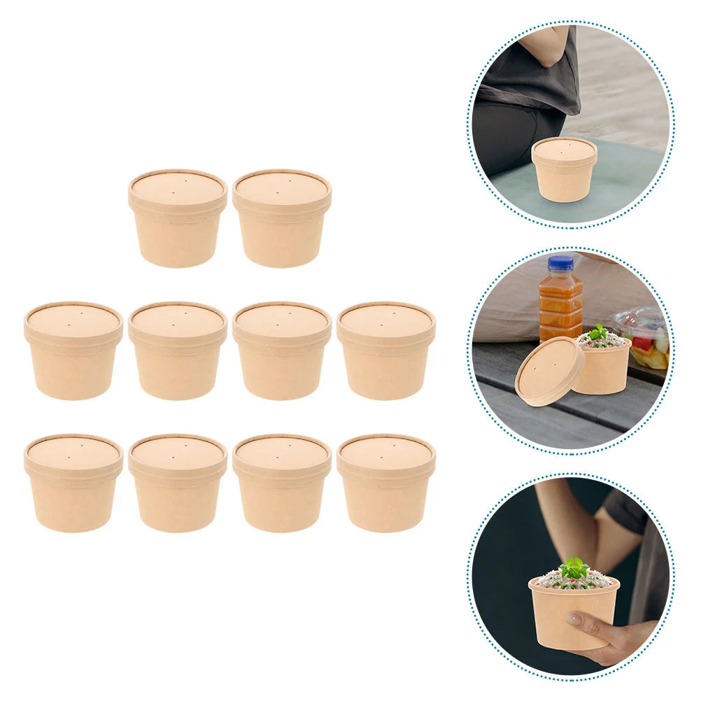 10 set Disposable 8Oz Ice Cream Paper Cup With Lid Paper Cake Cups Snack Bowls Containers For Takeaway Yogurt Dining Bar