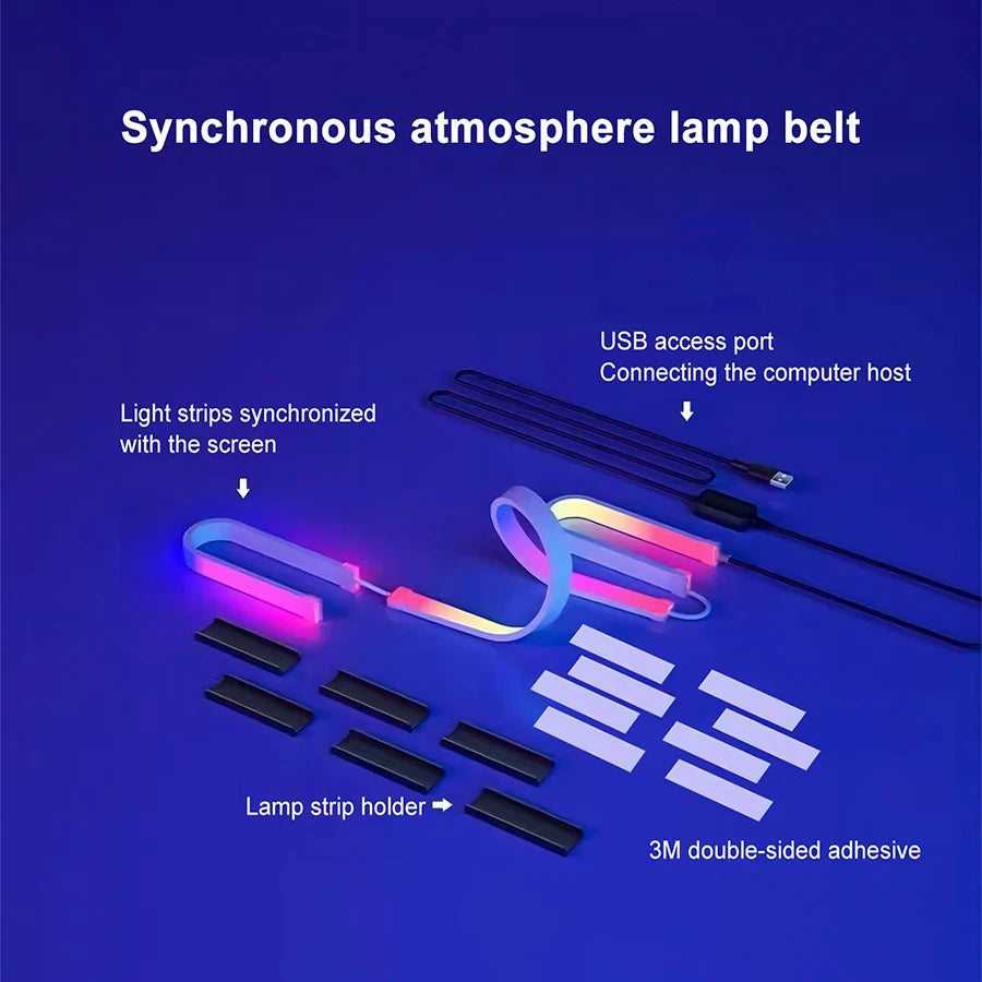 Smart LED Gaming Strip Light Computer Monitor Backlight Sync Strip Light RGB Light Bar Screen USB Gaming Bedroom Decor Lamp