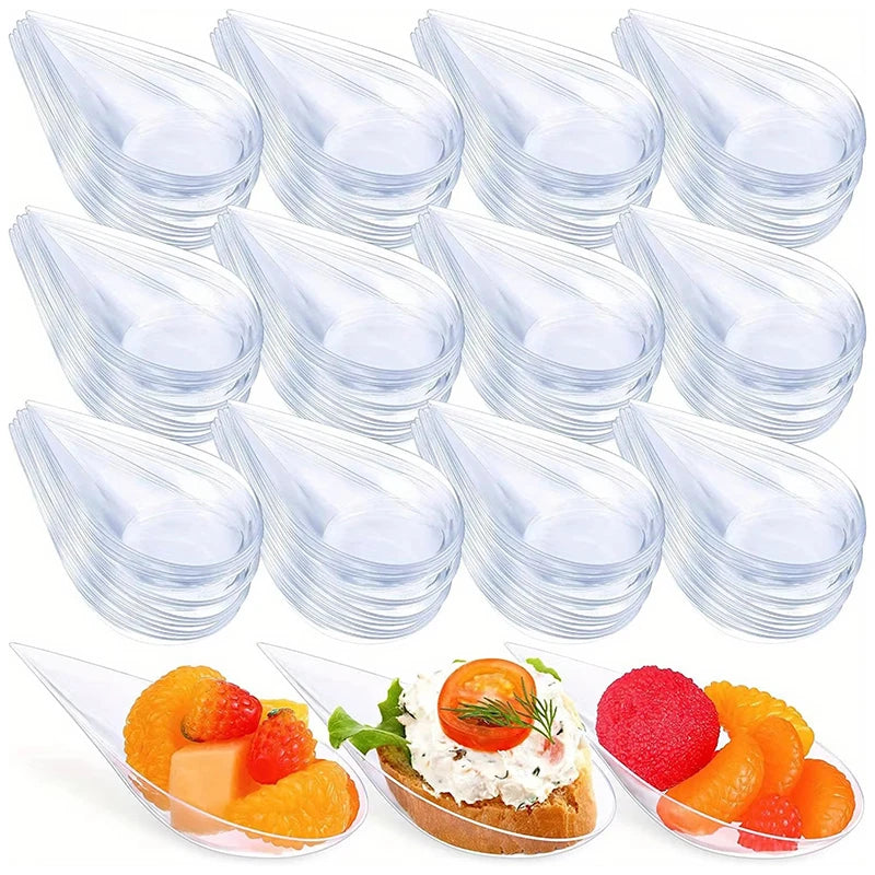 50Pcs Mini Tear Drop Tasting Spoons, Disposable Catering Supplies for Serving Desserts  Appetizer, Clear with Gold Glitter