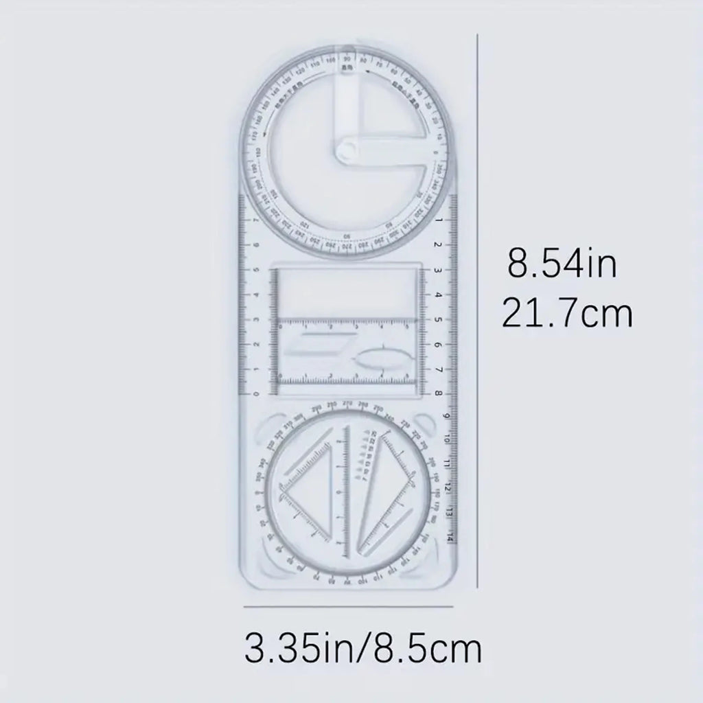 A Set of 3-Piece Multi-Functional Geometric Painting Ruler, Various Graphic Painting Rotating Ruler, Plastic Material Drawing Tool, Flat Graphic Painting Square Ruler, Student Office Special Ruler