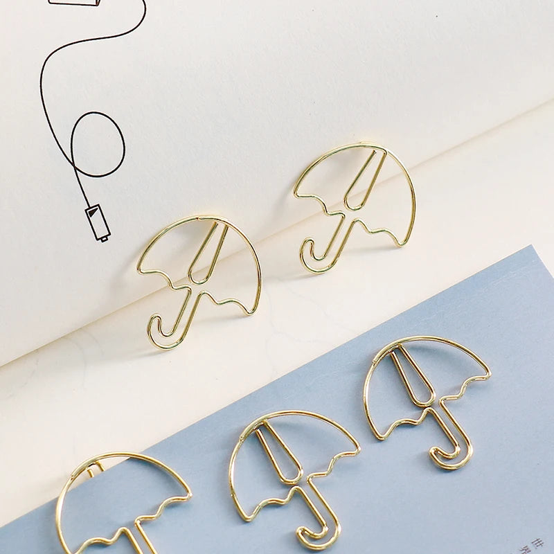 20pcs Umbrella Shape Paper Clip Creative Cute Bookmark Metal Color Cartoon Paper Clips For Planner Office Stationery