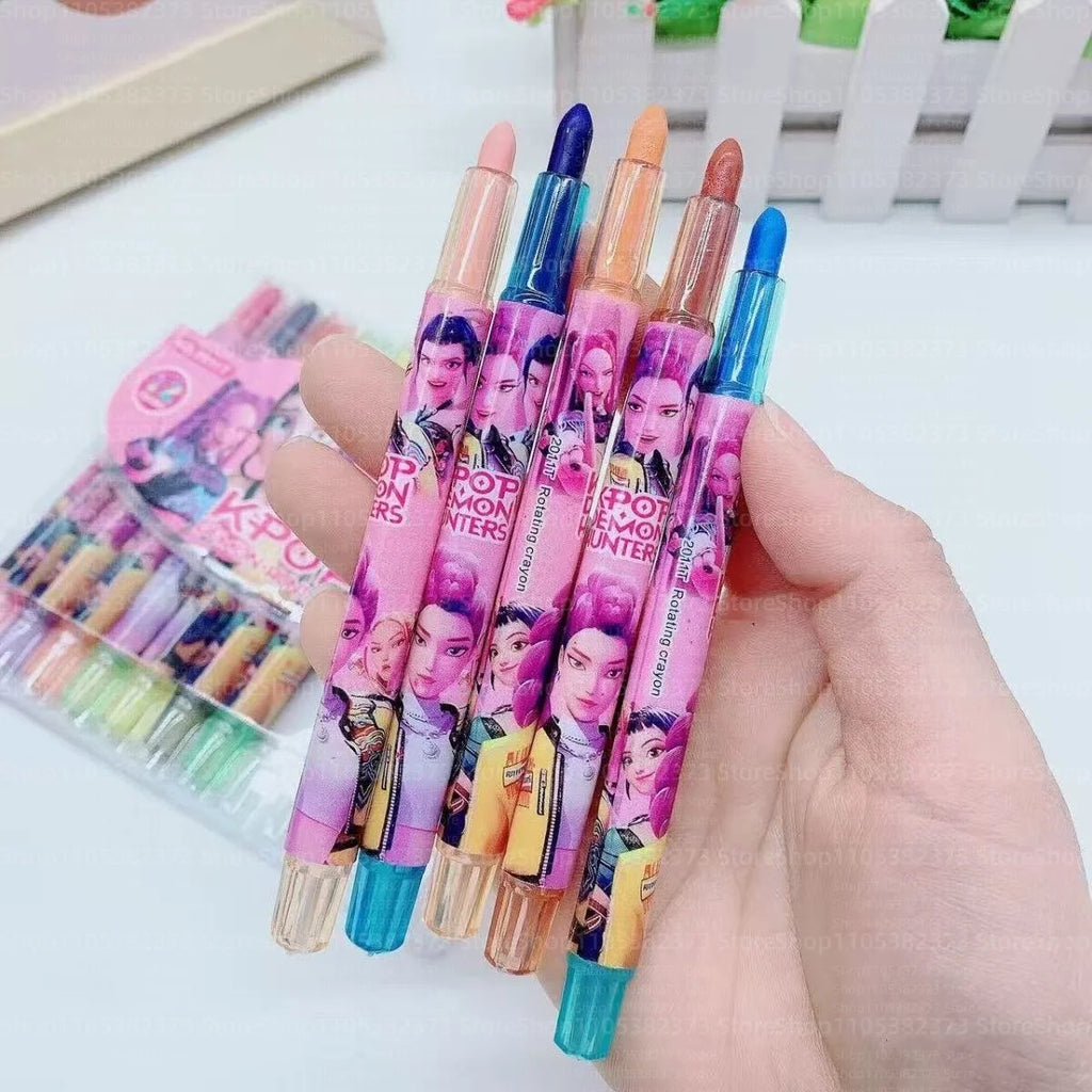 Popular rotating crayons girl group style 12 colors cute drawing tools for kids students daily coloring painting stationery