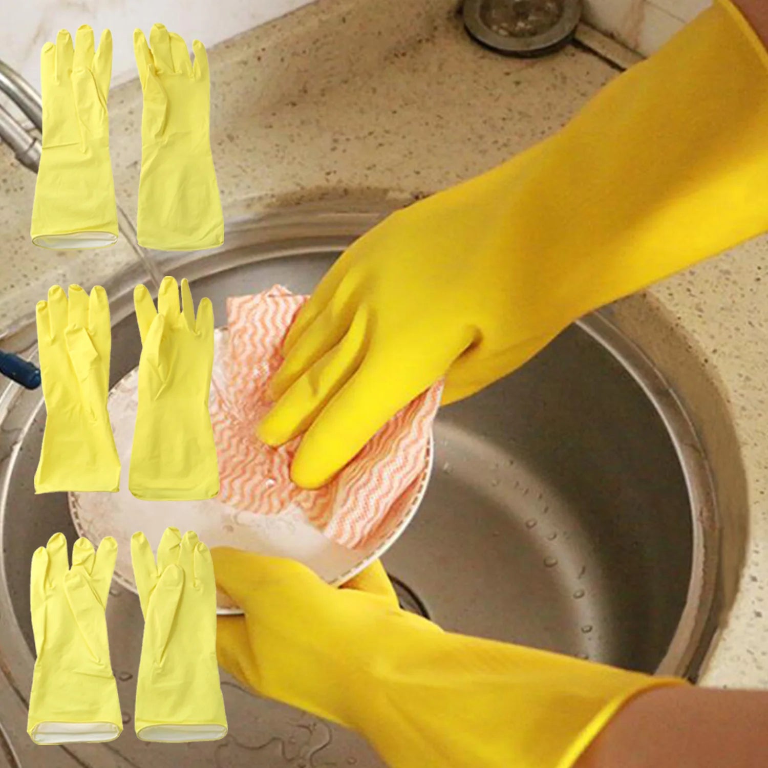 1 Pair Latex Dish Washing Gloves Women's Waterproof Household Kitchen Washing Bowl Washing Clothes Vegetable Cleaning