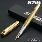 STONEGO 0.38mm Extra Fine Nib Fountain Pen, Black Metal Calligraphy Writing Gift Pen