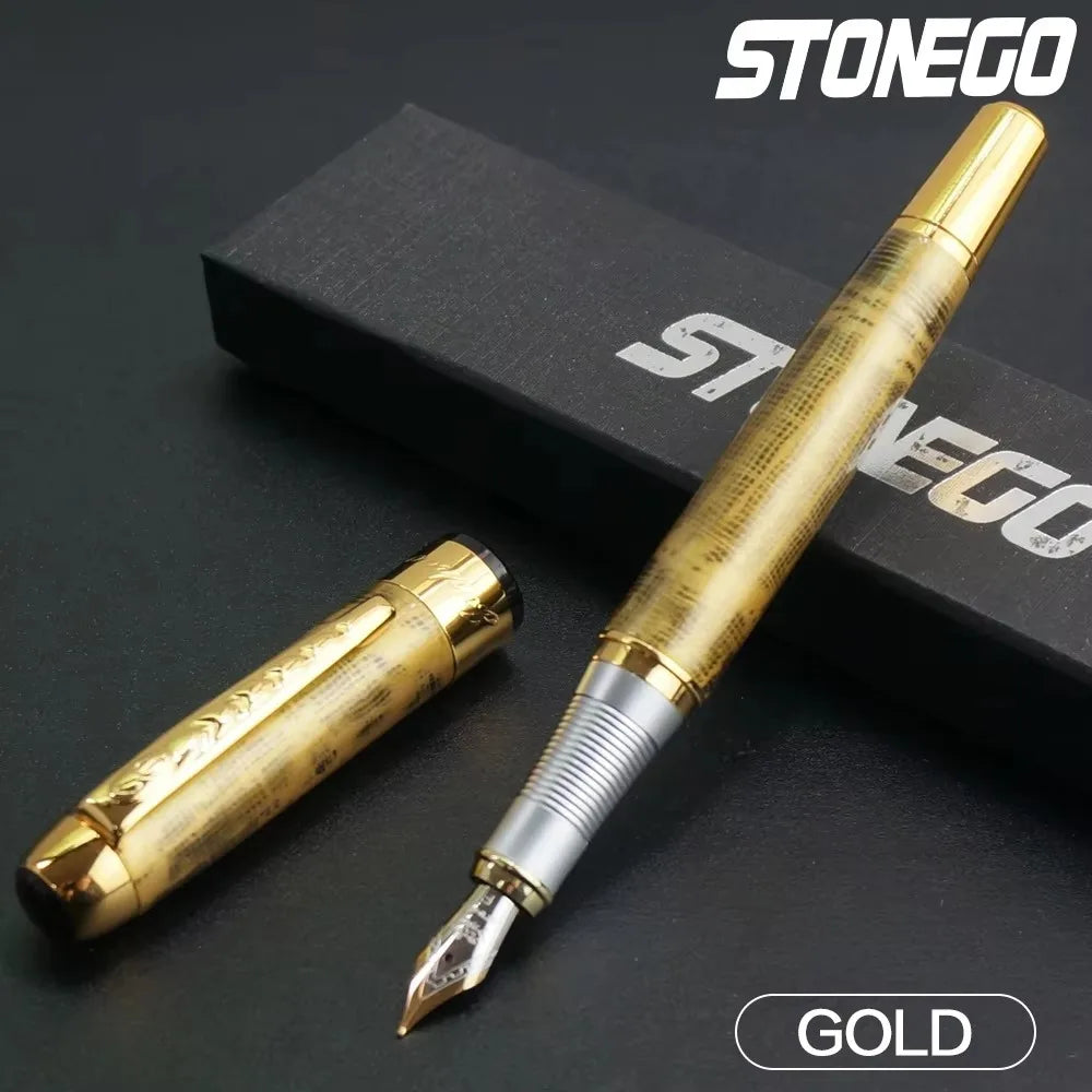 STONEGO 0.38mm Extra Fine Nib Fountain Pen, Black Metal Calligraphy Writing Gift Pen