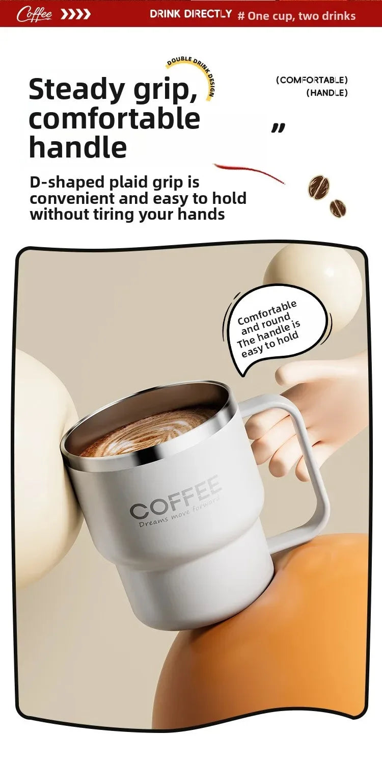 WORTHBUY 304 Stainless Steel Double Wall Insulated Coffee Cup With Handle Portable Students Leak-proof Water Cup Milk Coffee Mug