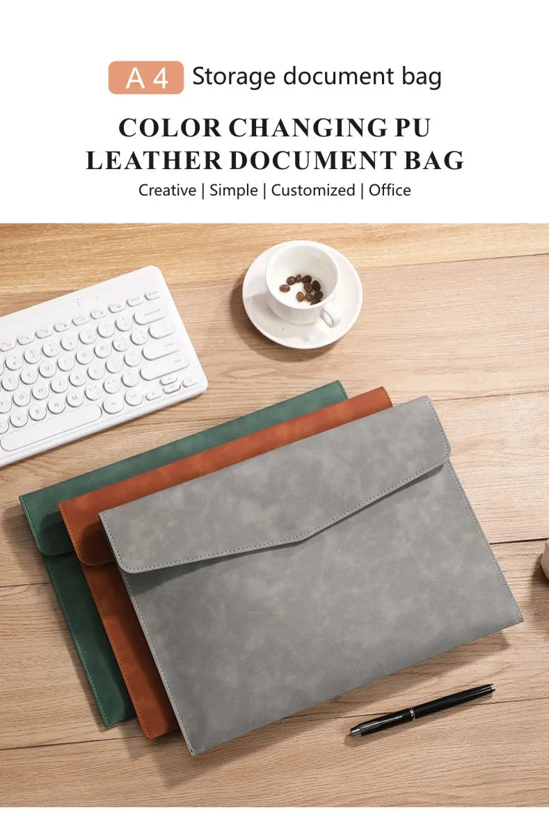 PU Leather A4 Document Bag, 7 Colors, File Folder for Office & Travel, Stylish Organizer