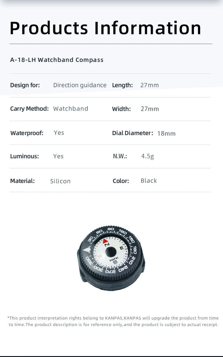 KanPas Mini Buttoncompass with Turnable Bezel/Watchband Compass /Powerful Luminous Compass/Silicone Base A-18-LH