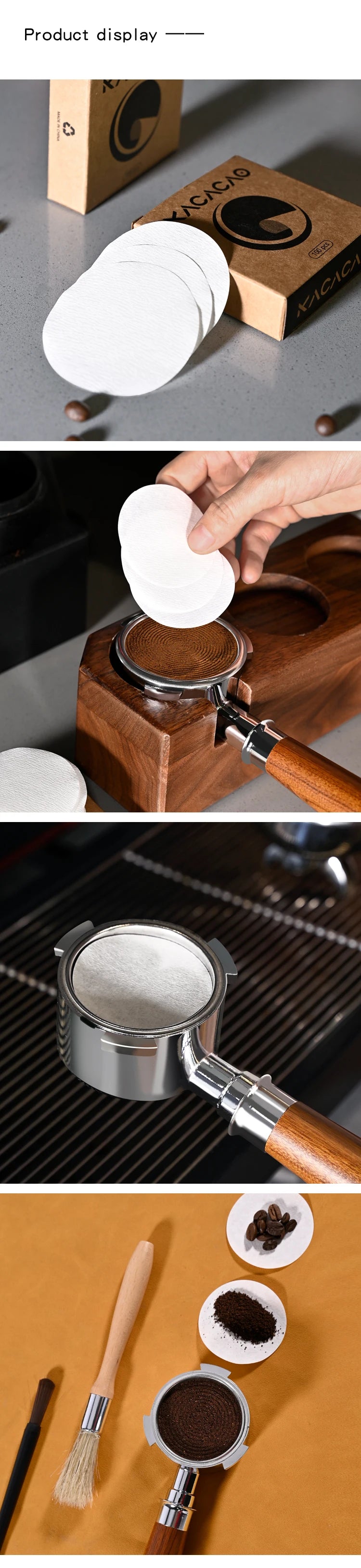 KACACAO Disposable Coffee Filter Paper for 51/53/58mm Espresso Maker 100 Pieces Espresso Paper Filter Home Kitchen Accessorie