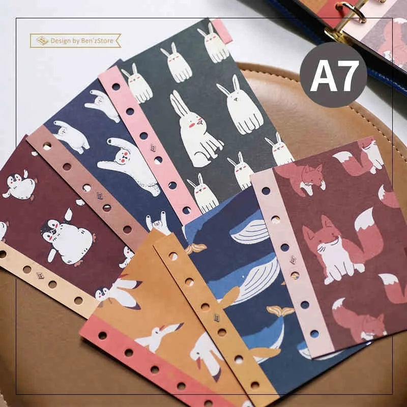 Retro Bookmarks Index Pages 6pcs A5/A6/A7/M5 6-Holes Binder Index Divider Cartoon Multicolor Loose-Leaf Notebook Classification