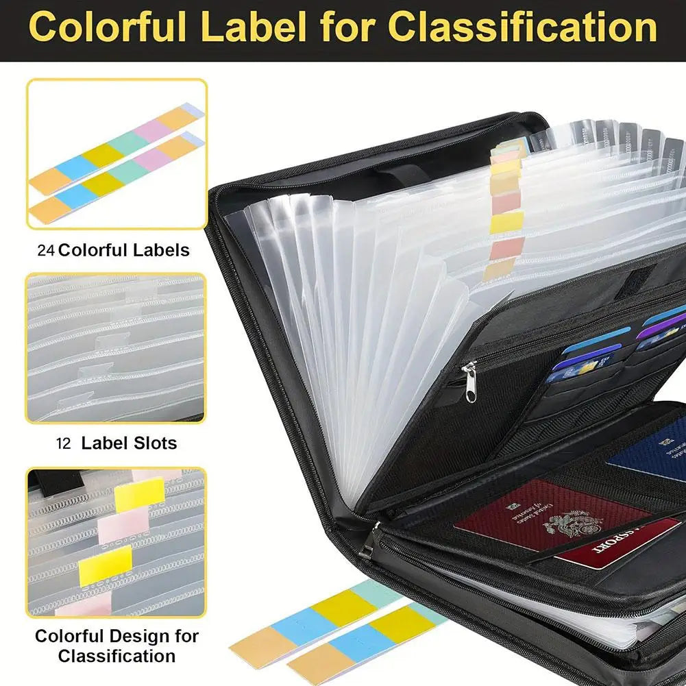 A4 Zipper File Bag Waterproof Fireproof Document Bag Foldable Accordion File Pouch Large Capacity Document Storage Bag