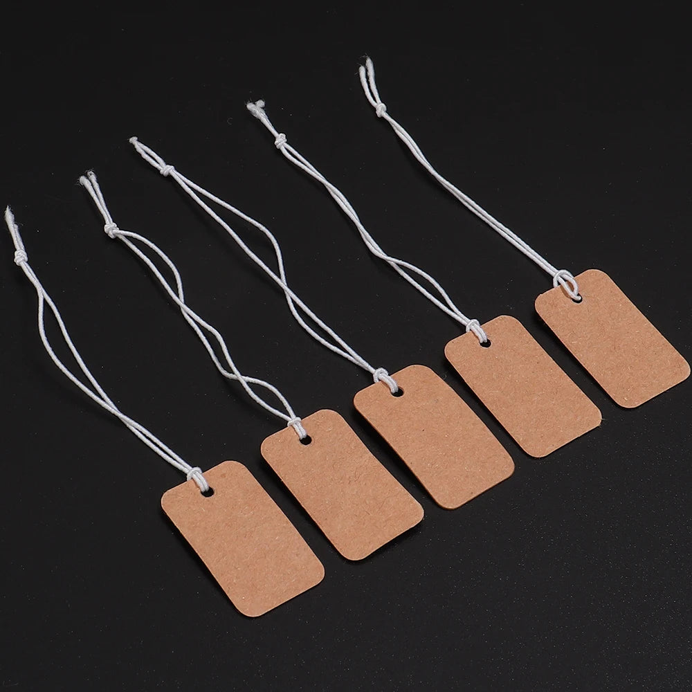 100pcs/lot Elastic Rope Price Hang Tags Kraft Paper Blank Price Labels For Jewelry Bag Ornaments Price Display Cardboard
