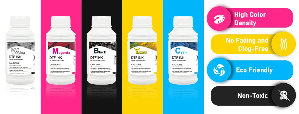 5*250ML DTF Ink Kit for Direct Transfer Film for All Desktop Large Format L805 L1800 XP600 ET-8550 XP-15000 DTF Printer DTF Ink