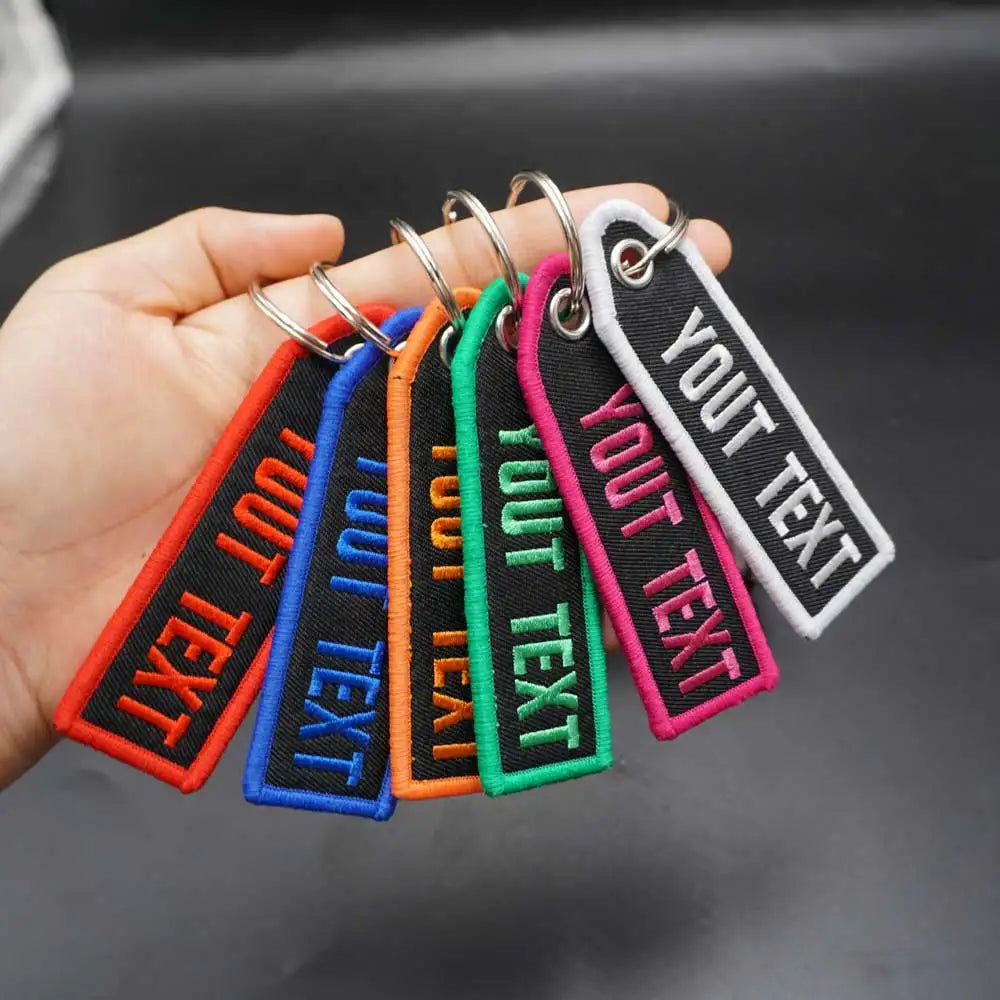 Personalized Color font  Keychain  Customize Text Tag Double Sided Embroidery for Motorcycles Cars ATV Scooters