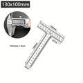 1Pc Integrated Stainless Steel T-shaped Ruler with 90 Degree Right Angle and Thickened Scale T-shaped Engineering Ruler