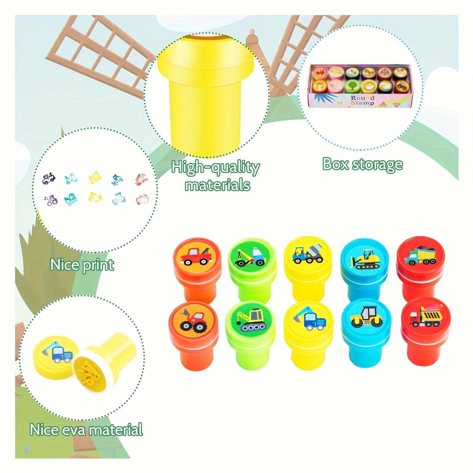 10 pcs Construction Vehicle Stamps Classroom Reward Stamps Construction Vehicle Stamps Miniature Stamps Scrapbook Stamps