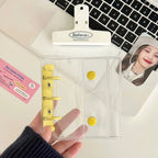 Mini Transparent 3 Ring Binder Covers, Beaded Storage Soft Notebook Closure Loose Leaf Folder Round Ring Cover Protector Button