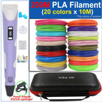 Children's 3D Pen 3D Drawing Printing Pen with LCD Screen Power Adapter 200M PLA Filament Toy Kids Christmas Birthday DIY Gift