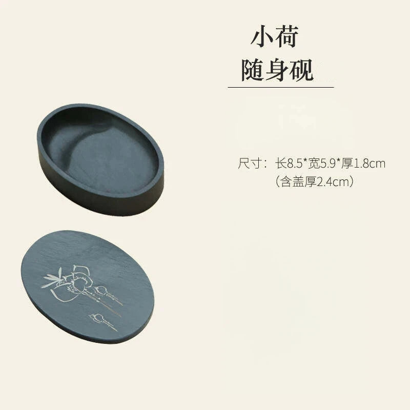 She Inkstone with Lid Antique Chinese Ink Stone for Calligraphy Writing and Traditional Painting Practice Natural Rock Inkstone