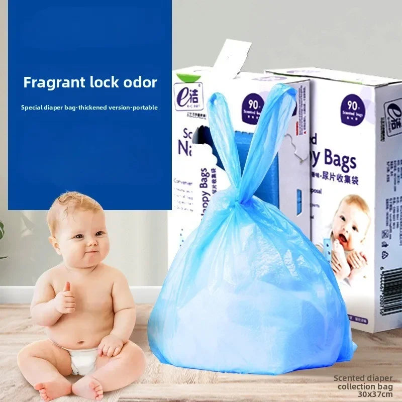 Scented Diaper Disposal Bags Fragrant Nappy Sacks Boxed Pull-Out Design Baby Odor Control for Nursery Diaper Pail Trash Can