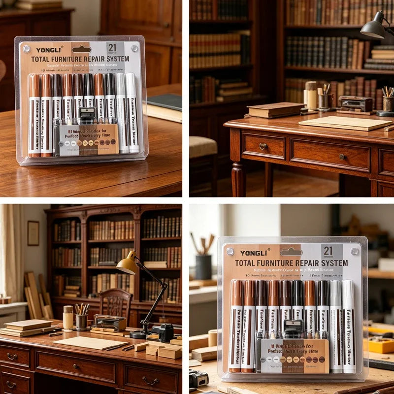 13/21Pcs Furniture Repair Pen Markers Remover Wood Scratches Restore Kit Scratch Filler Paint Wooden Cabinet Floors Tables