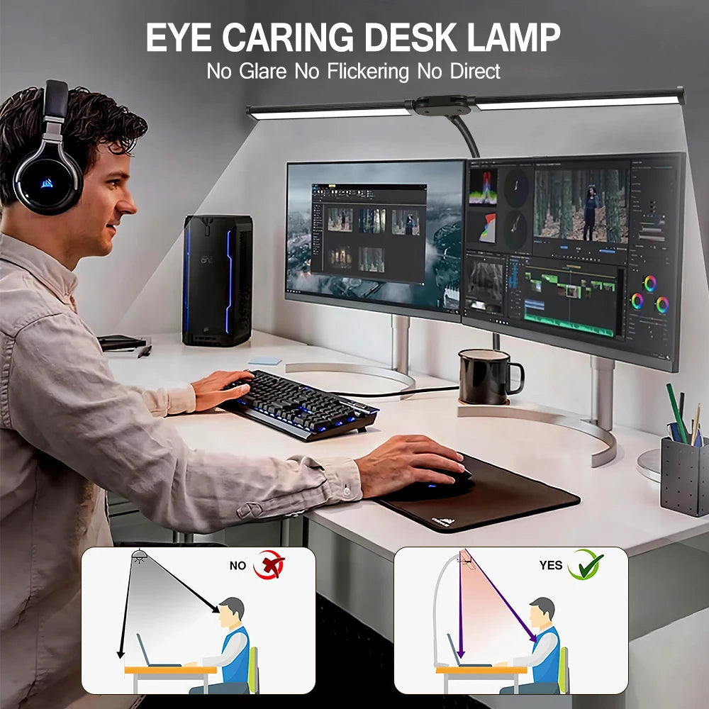 LED Desk Lamp with Clamp Swing Arm Desk Lamps Eye-Caring Dimmable Desk Light with 3 Color Modes and 10 Dimmable led Table lights